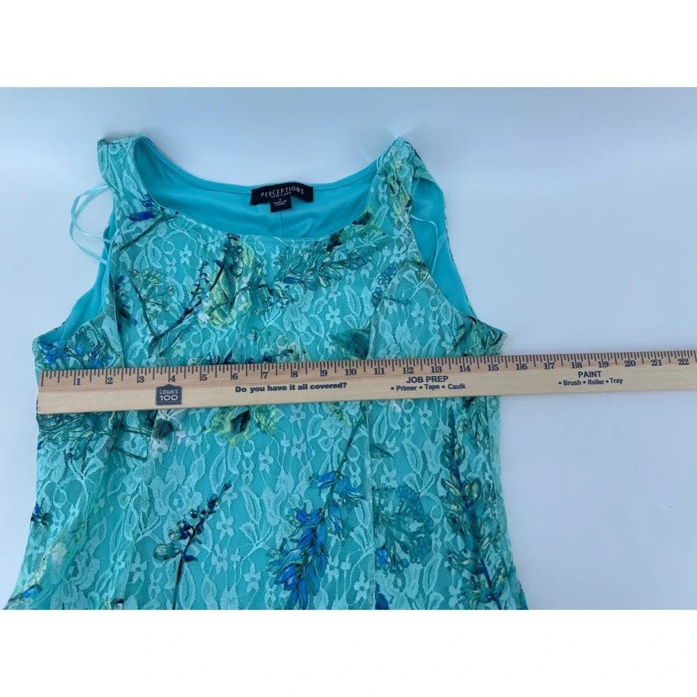 Perceptions New York Womens Teal Floral Lace Sleeveless A-Line Dress Small